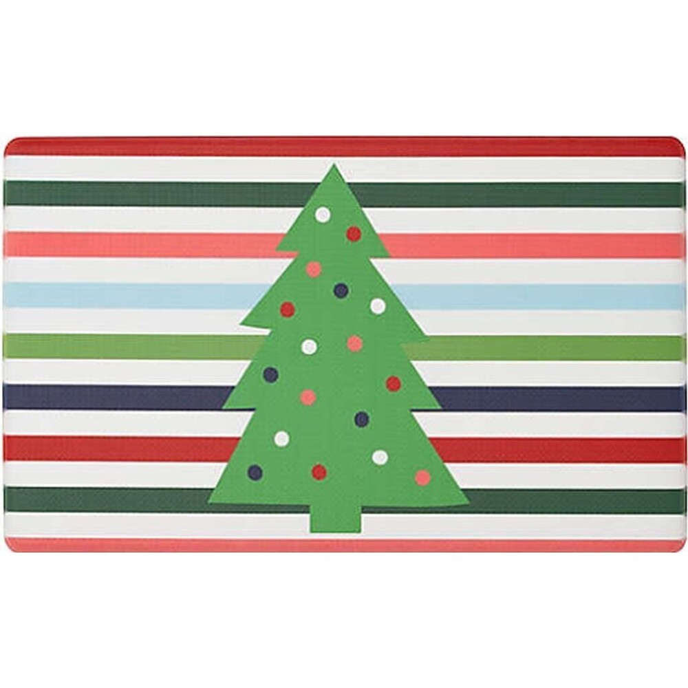 Anti-Fatigue PVC Floor Mat (18"x30") CHRISTMAS TREE ON MULTICOLOR STRIPES,HFH